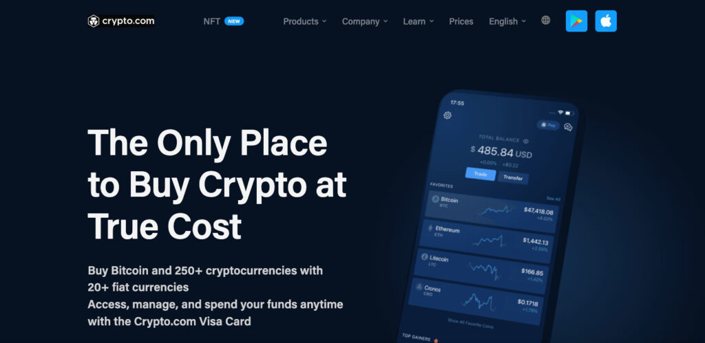Buy crypto on crypto.com, homepage screenshot